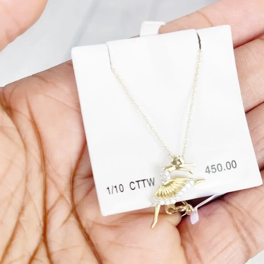 10KT Women's Gold Ballet‎ Ballerina Pendant Necklace NEW